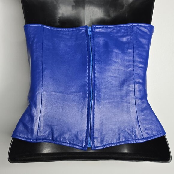 Jean Claude Jitrois Corset Size 38 Top Blue Leather Strapless Made in France - Picture 4 of 10